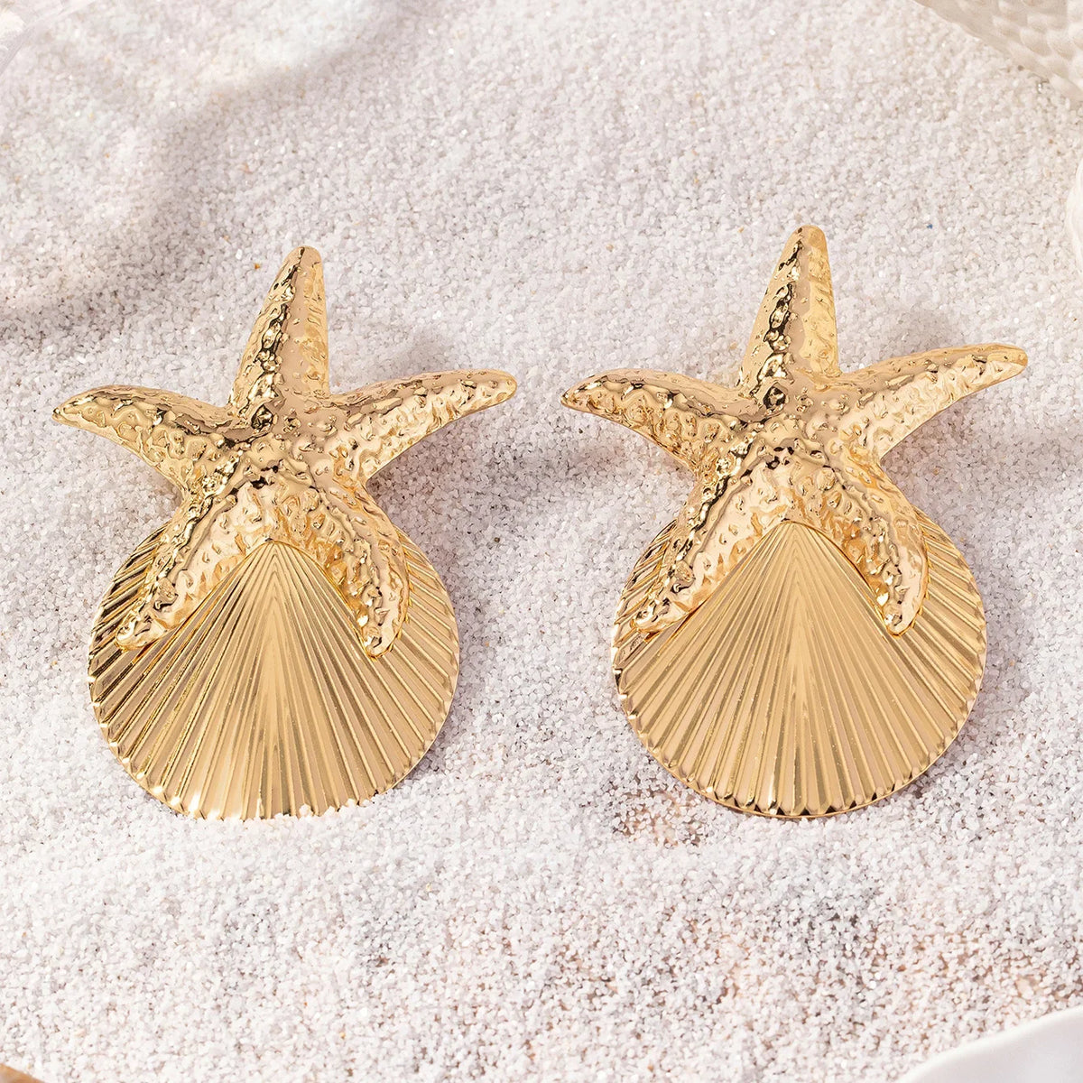 Brincos vintage com concha estrela do mar para mulheres