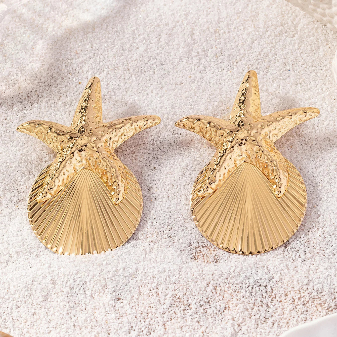 Brincos vintage com concha estrela do mar para mulheres