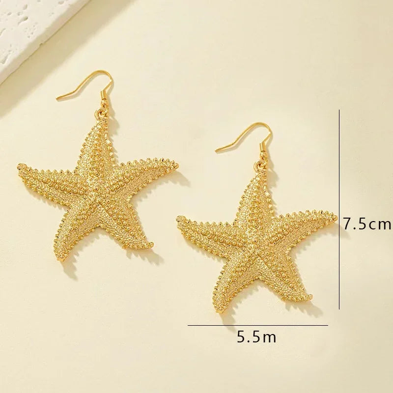 Brincos vintage com concha estrela do mar para mulheres