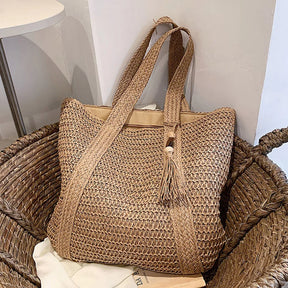 Palha tecido bolsa verão praia casual tote sacos de alça superior grande capacidade moda